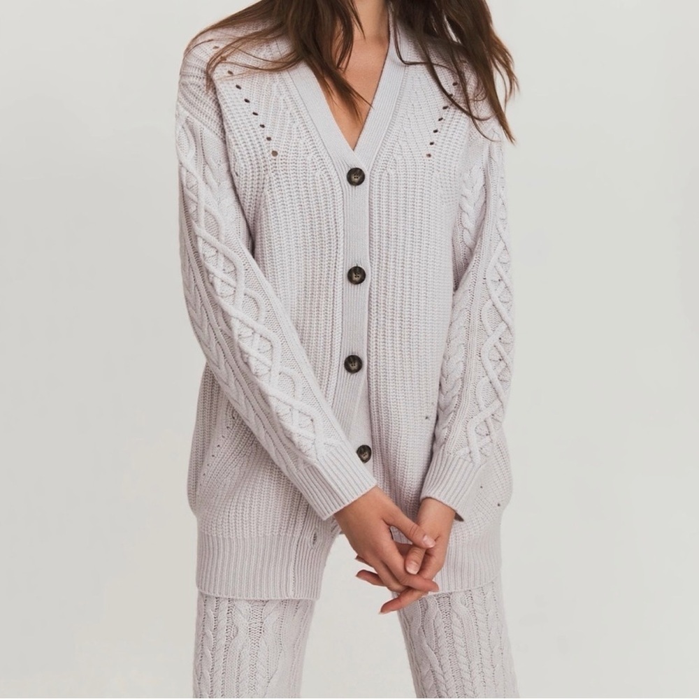 Something Navy Wool Cream Cashmere Cable Knit Cardigan Small | Cabincore Scandi